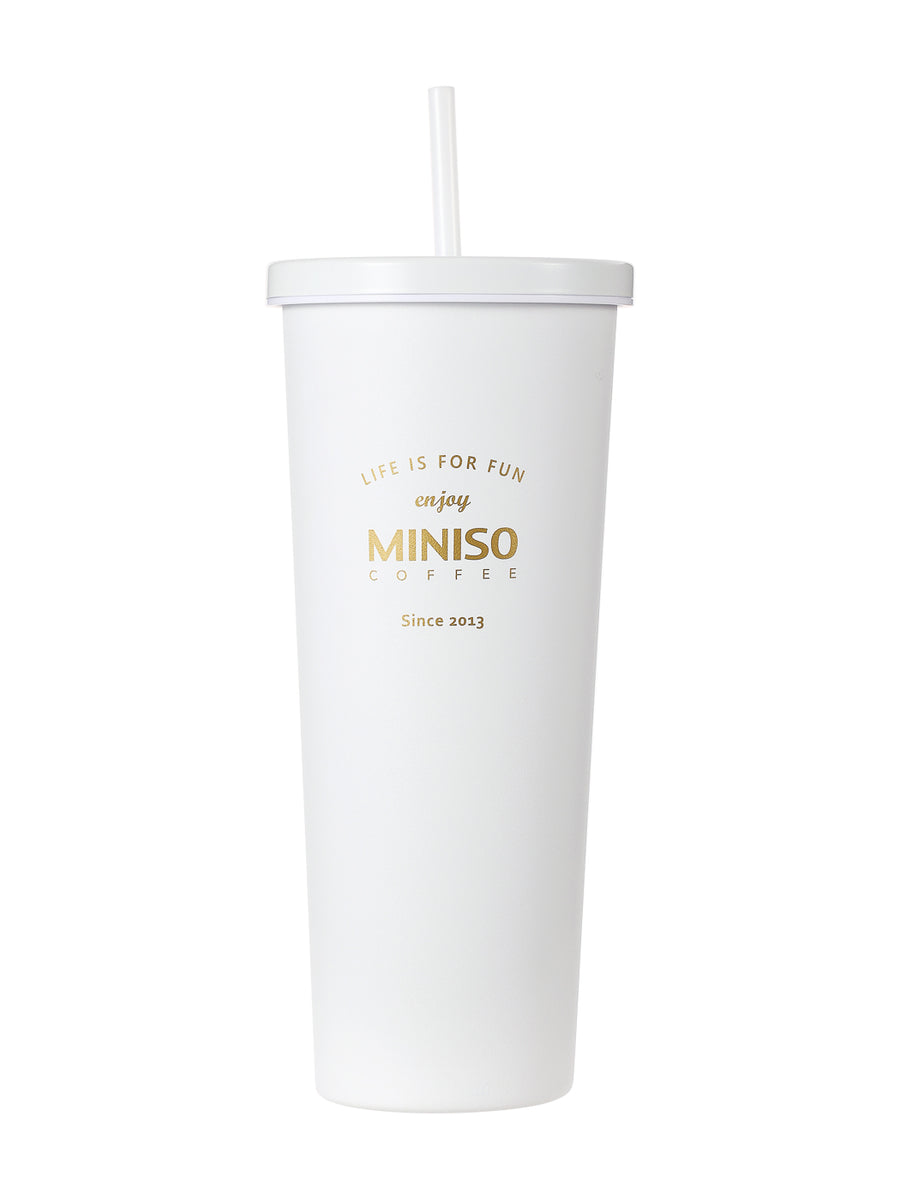 Black & White Series Steel Tumbler with Straw (800mL)(White) Miniso
