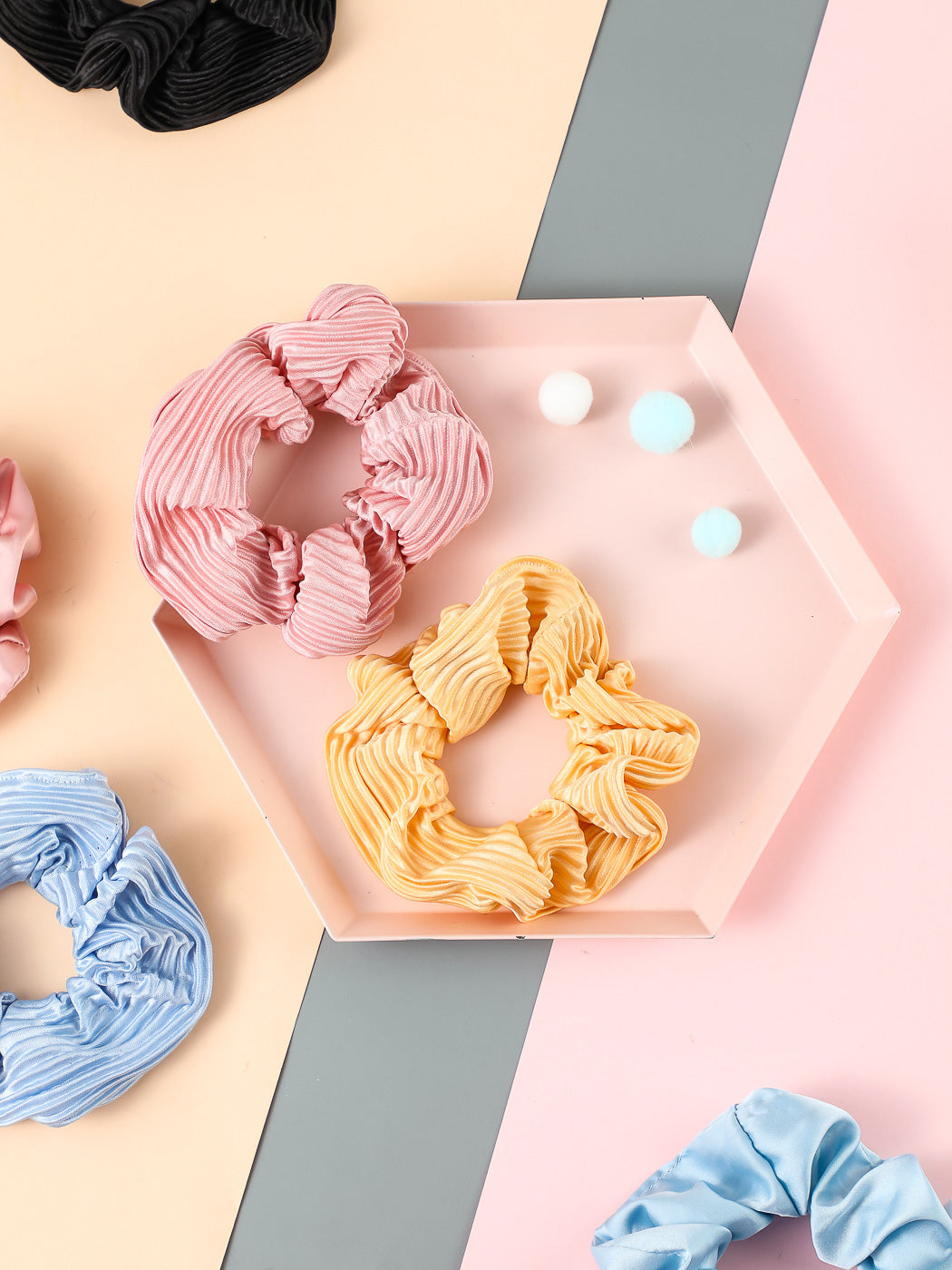 Pure Colored Large Hair Tie 3pcs(Yellow)