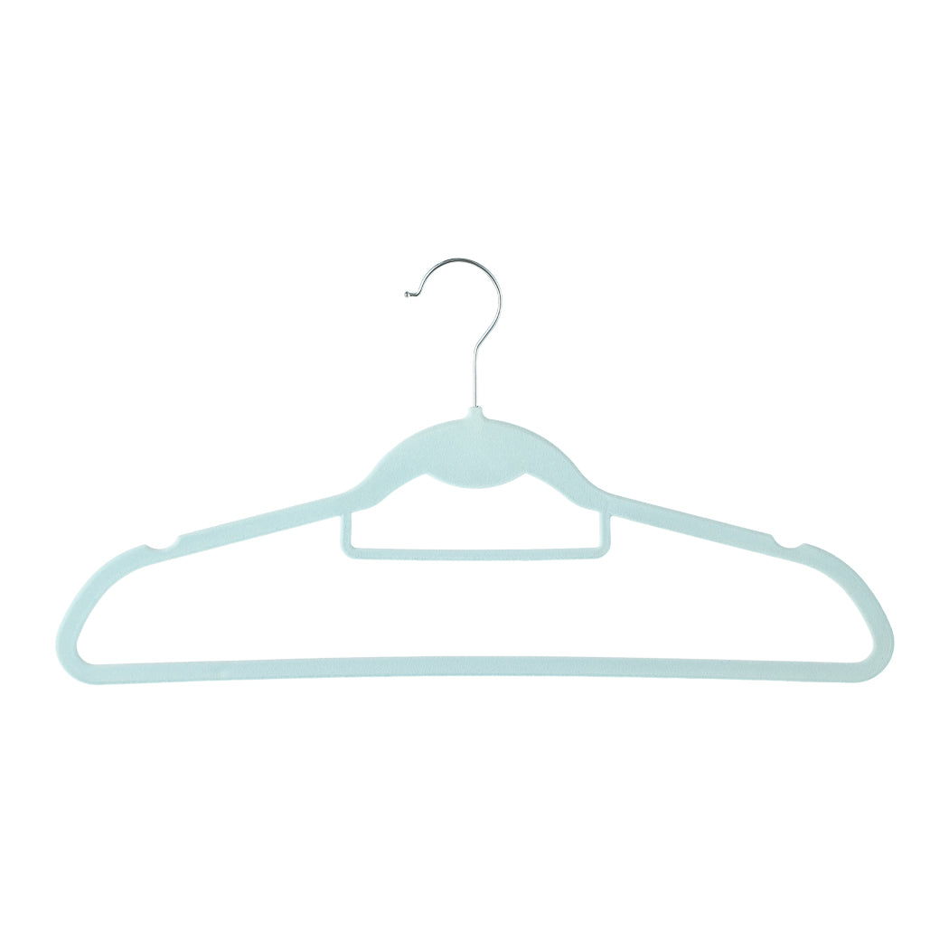 Double-position Flocking Clothes Hanger for Adult-3pcs (Blue)