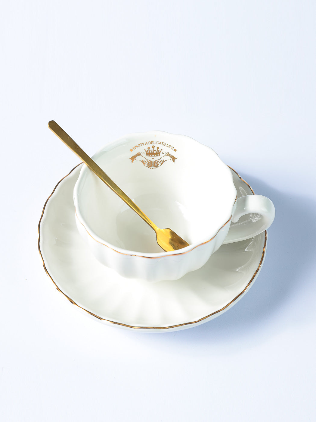 Ceramic Coffee Mug with Golden Trim - 210mL (White)