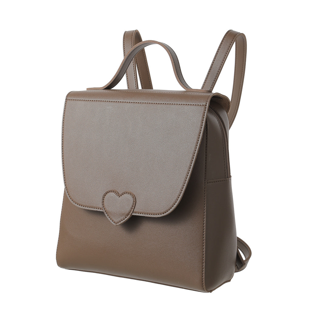 Solid Color Flap-Over Backpack(Brown)