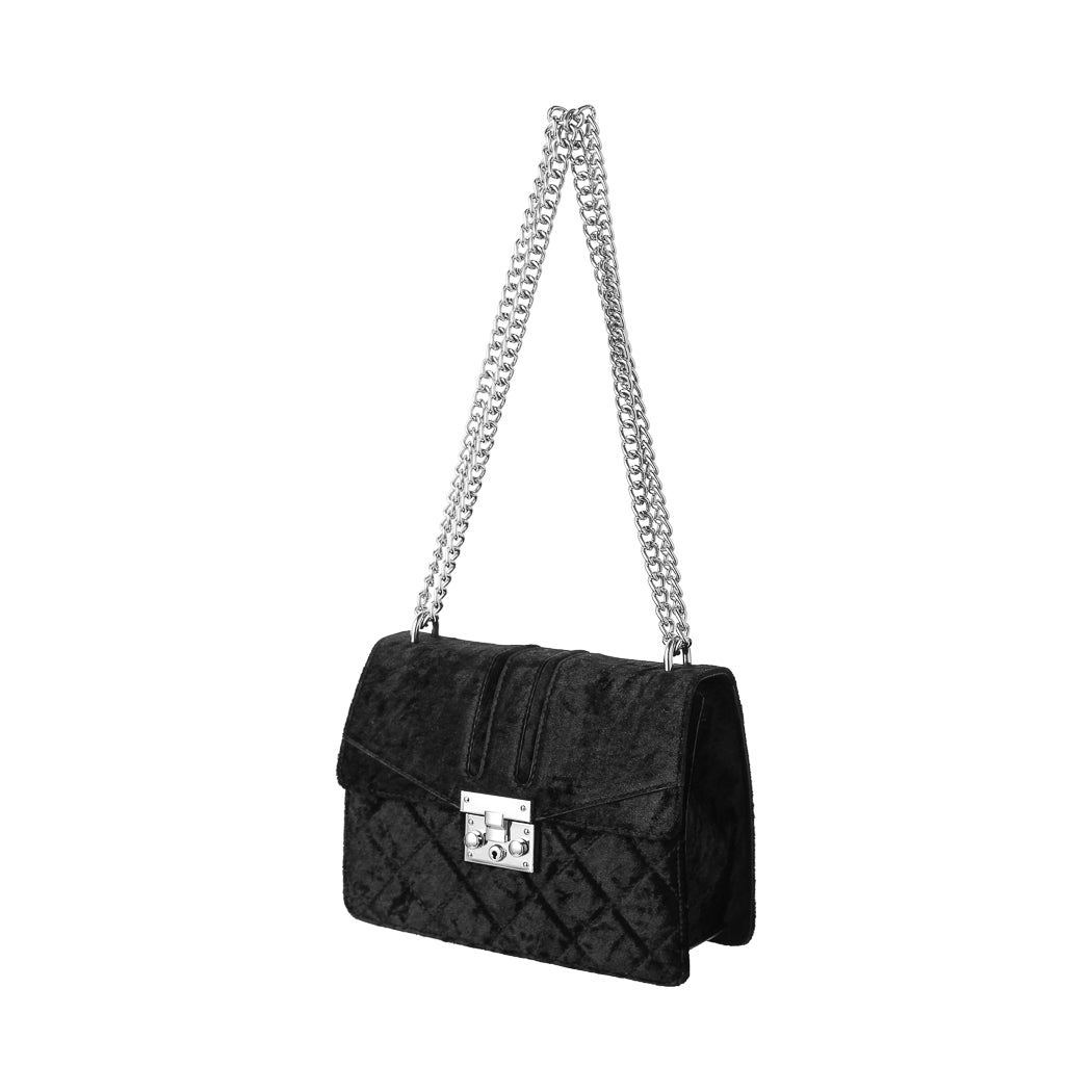 Velvet Crossbody Bag with Chain (Black) Miniso Pakistan