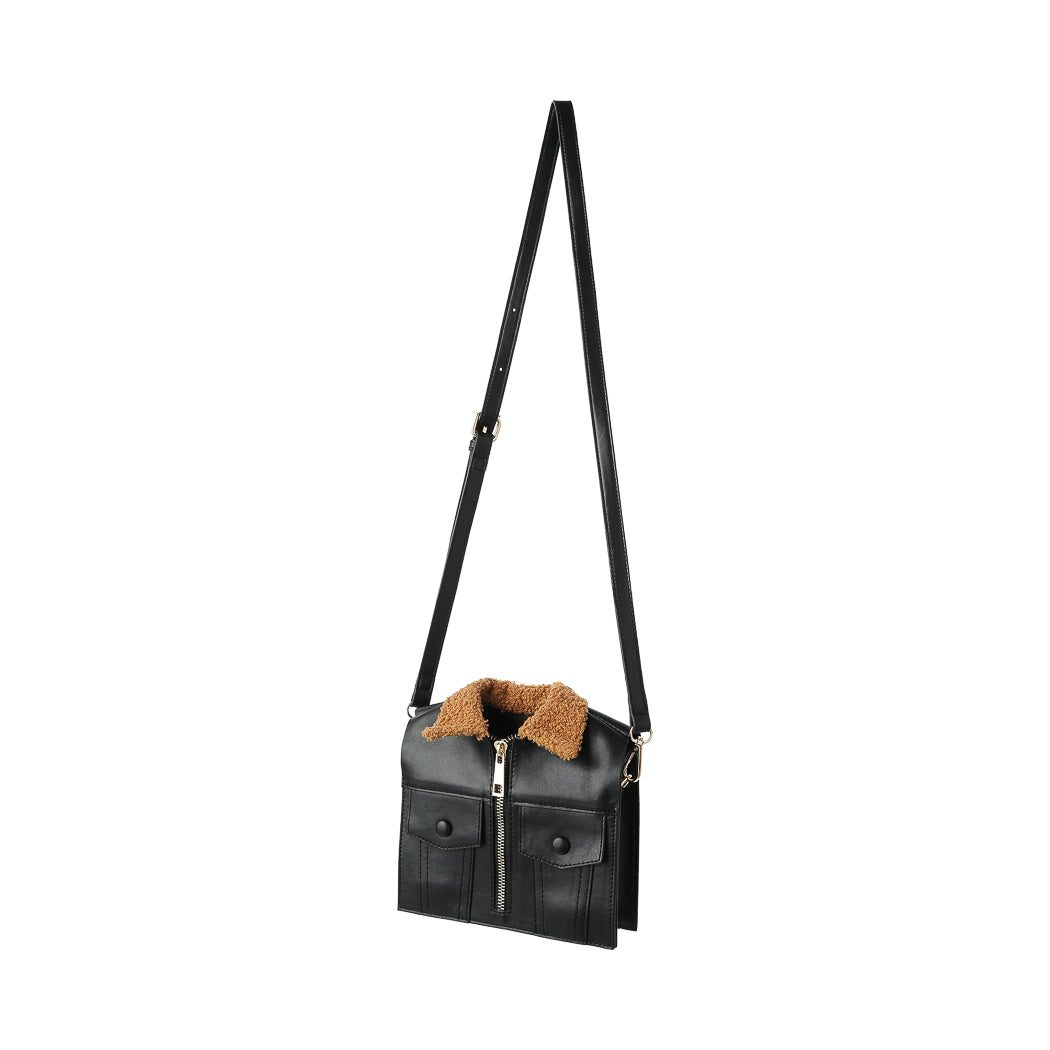 Jacket Design Lamb Like Fabric Crossbody Bag (Black) Miniso Pakistan