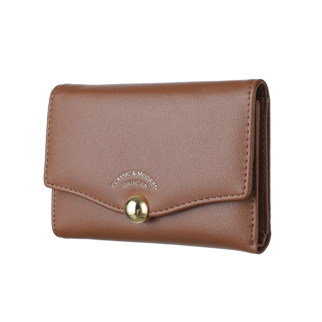 Women's Medium Wallet with Ball Decoration and Zipper (Khaki)