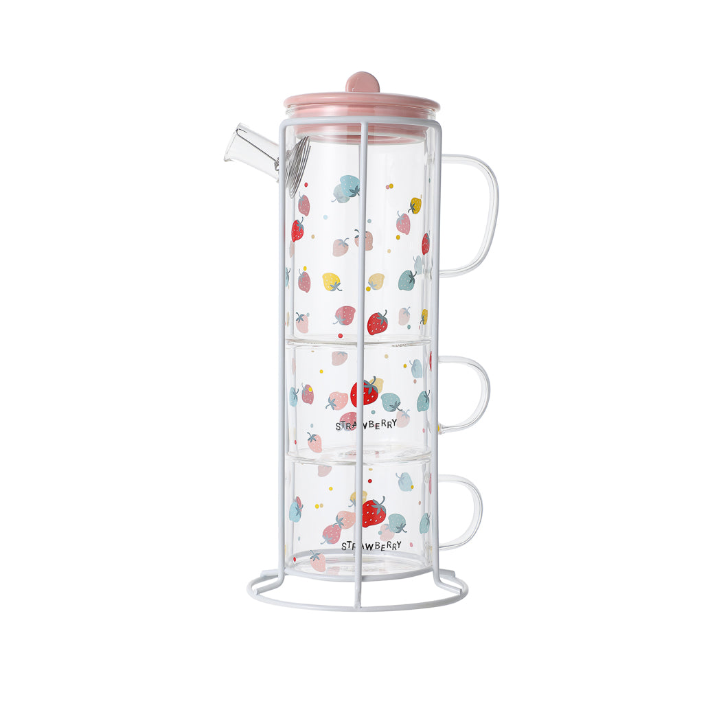 Teapot with Two Cups (Strawberry) Miniso Pakistan