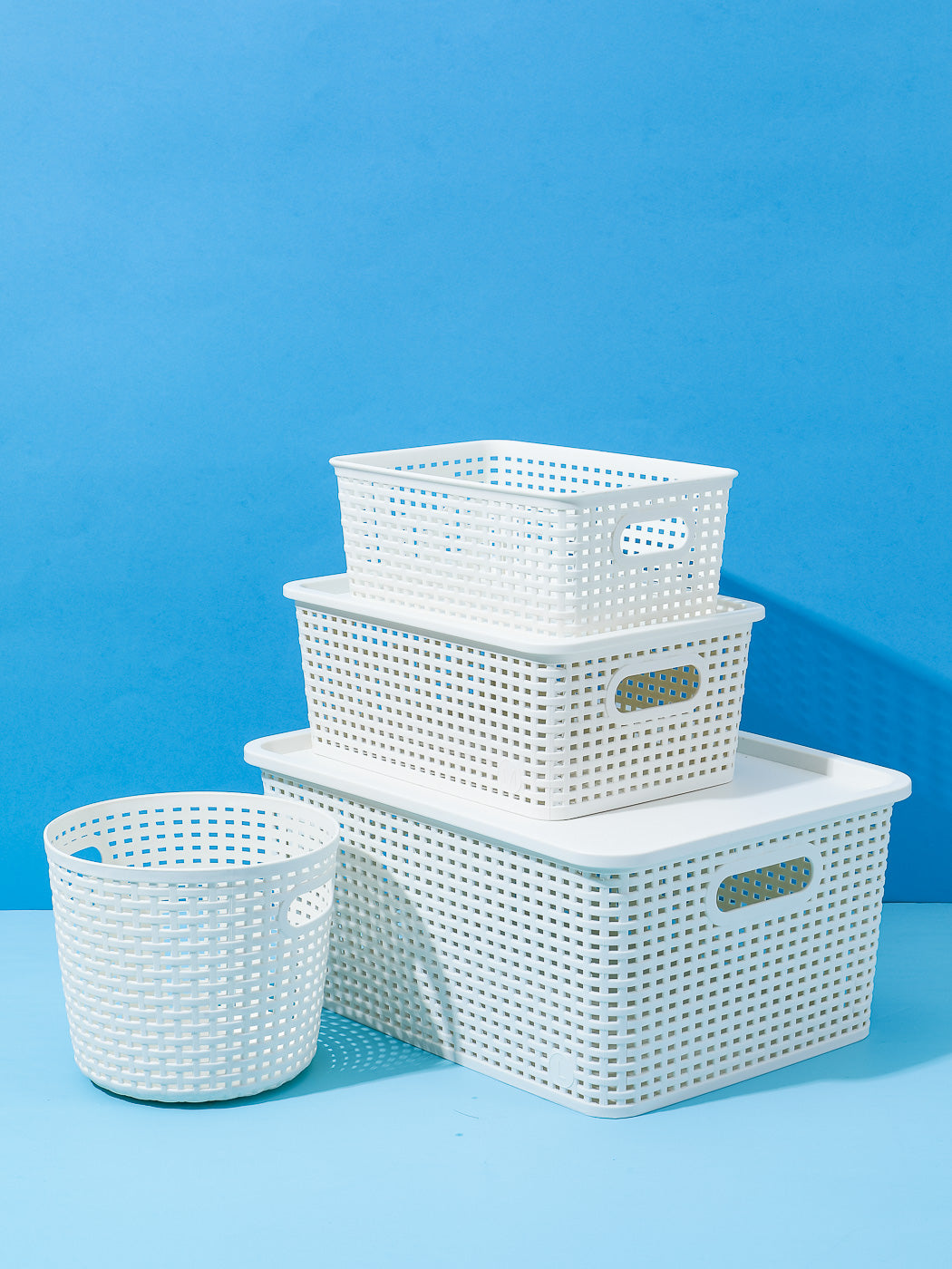 Plaid Storage Basket with Cover (L)