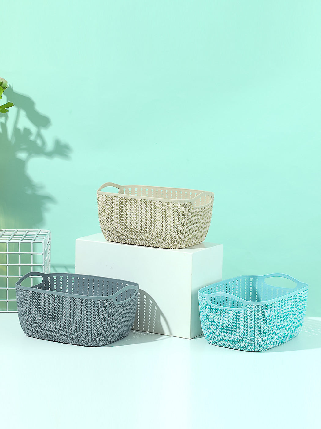 Small Plaited Rectangular Storage Bucket (Dark Grey)