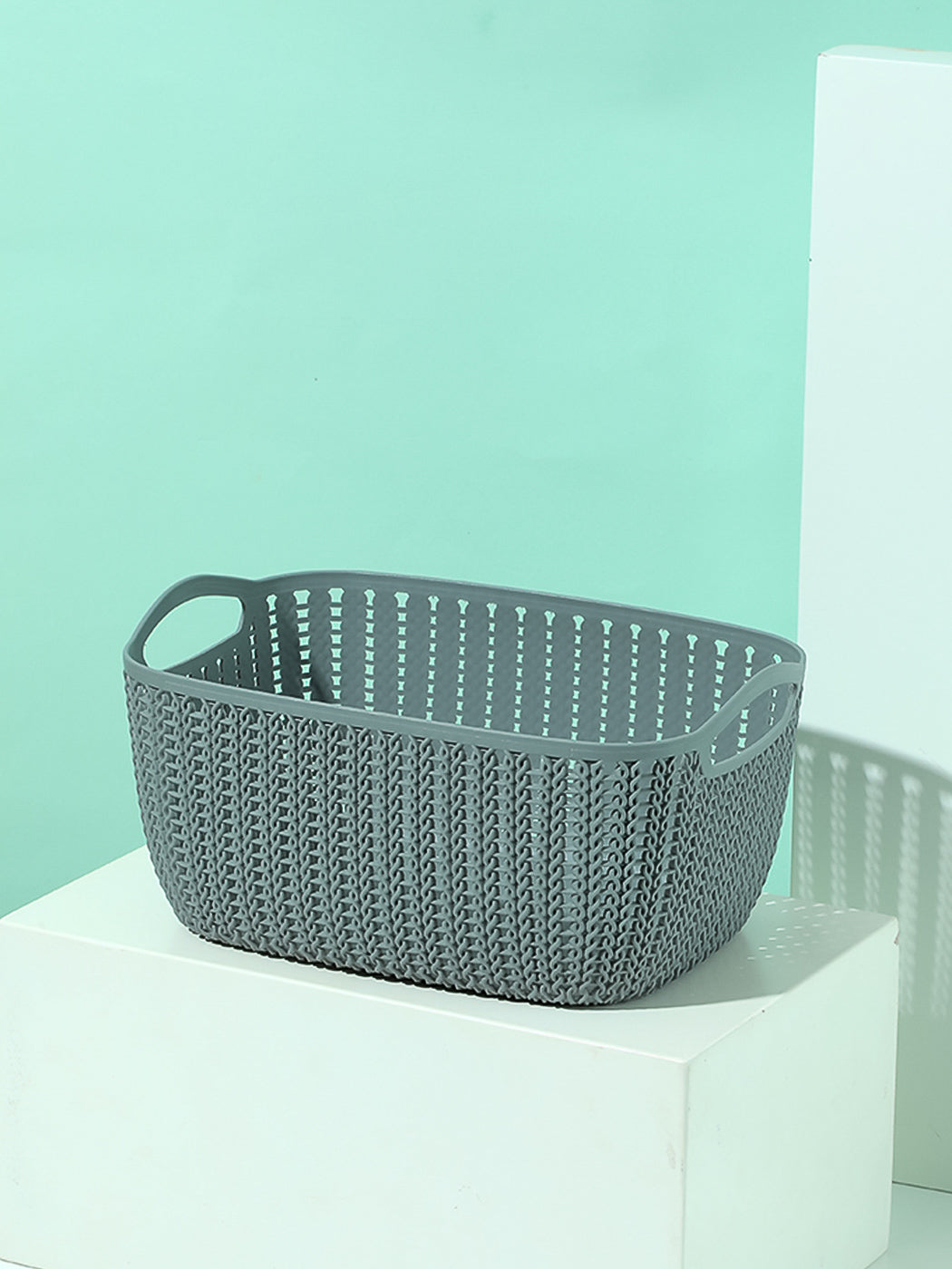 Small Plaited Rectangular Storage Bucket (Dark Grey)