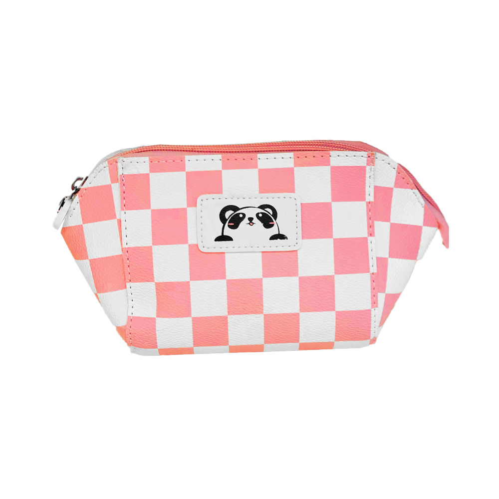 Checkered Pattern Dumpling Shape Cosmetic Bag(Pink)