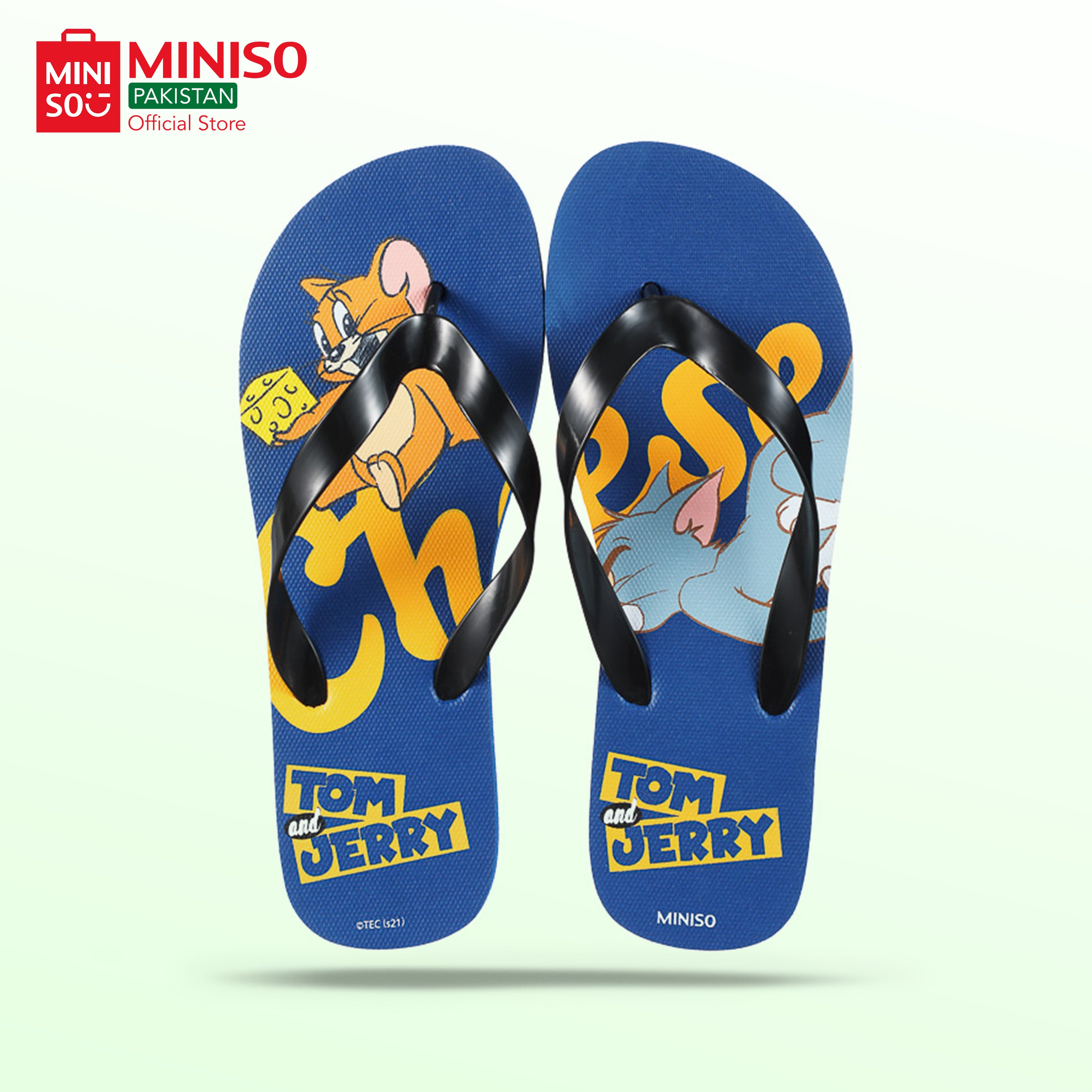 (Blue)(41-42) Tom & Jerry I love cheese Collection Flip-Flops for Men