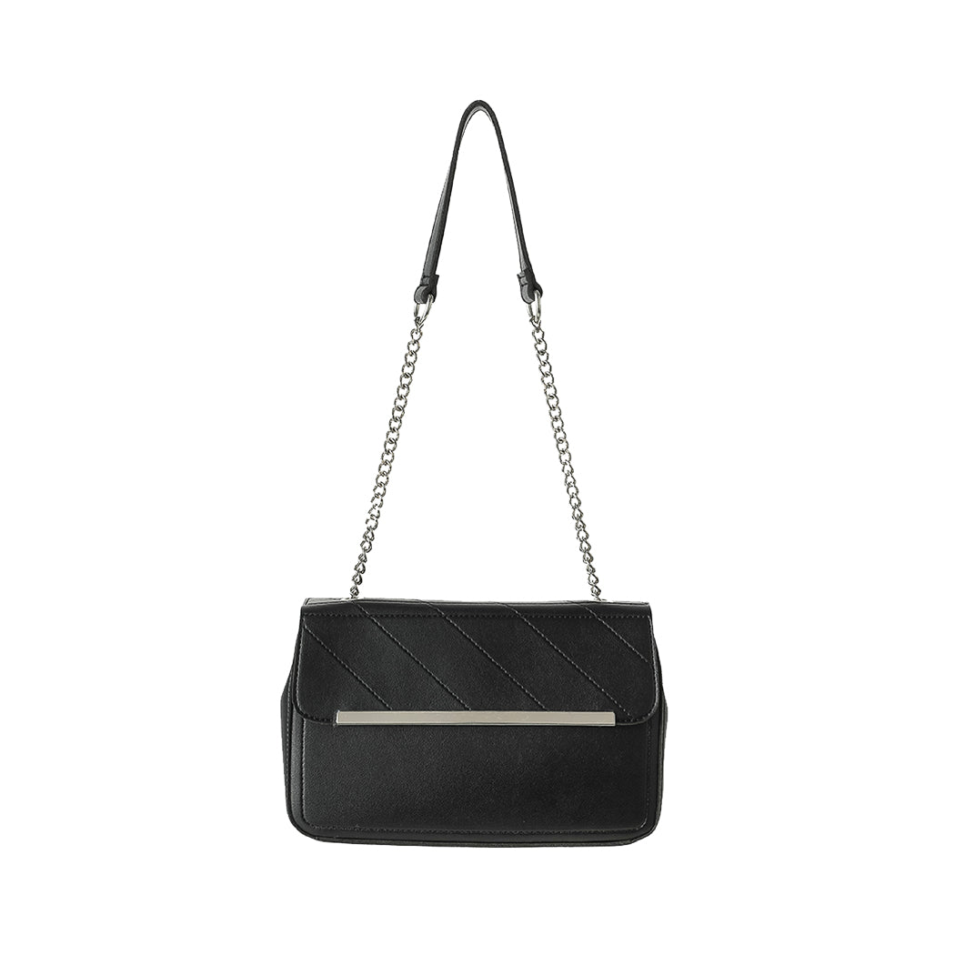 Solid Color Stitches Decorated Shoulder Bag (Black)