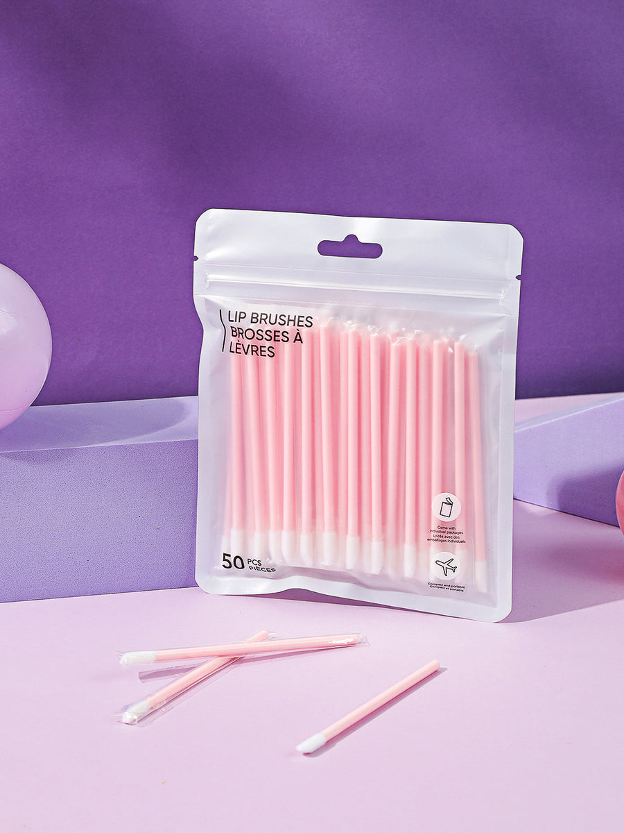 Portable Lip Brushes with Individual Package 50 pcs (Assorted 2 Colors