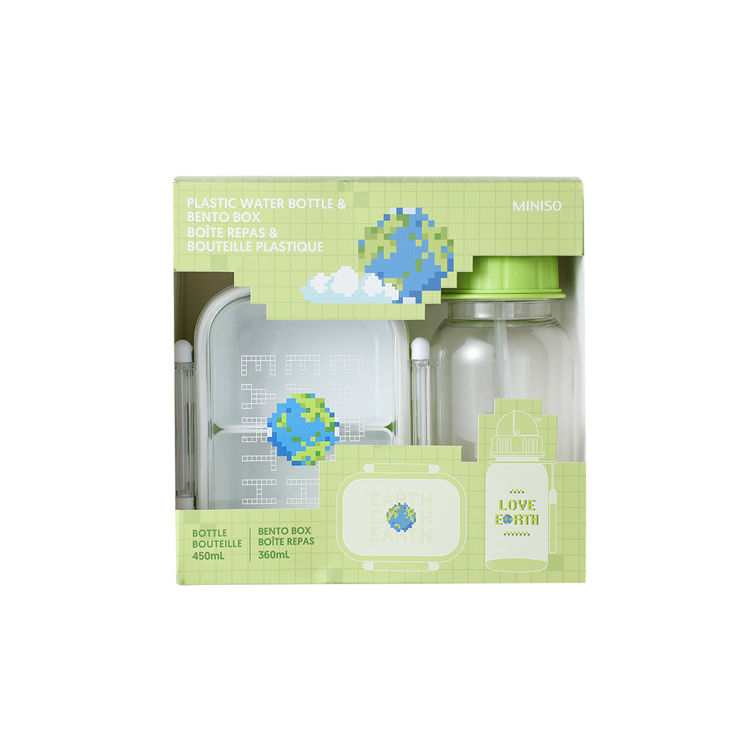 I Love Earth Plastic Water Bottle & Bento Box