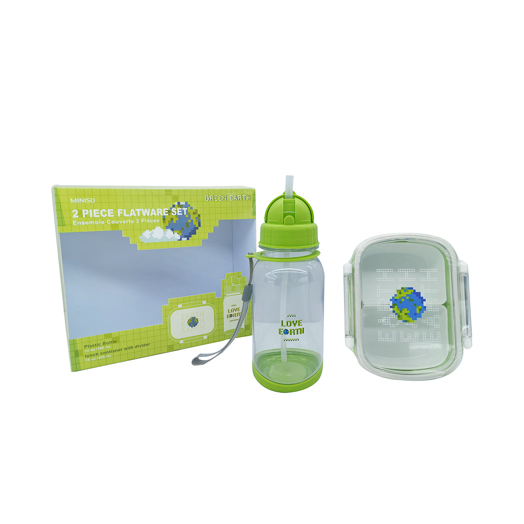 I Love Earth Plastic Water Bottle & Bento Box
