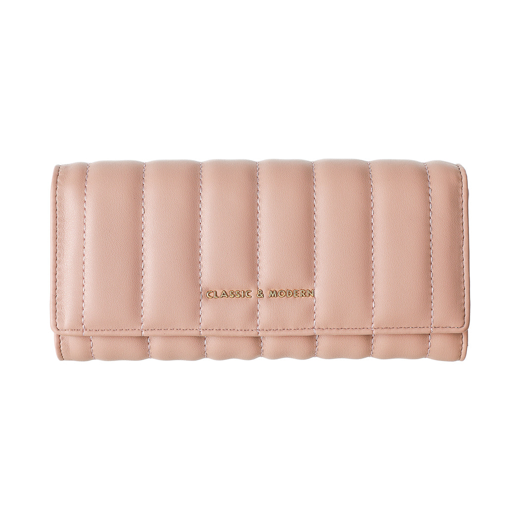 Women's Long Seam Design Wallet with Metal Letters(Pink)