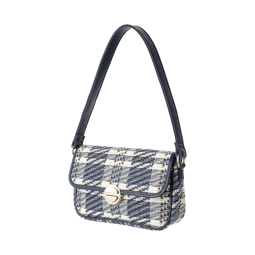Plaid Crossbody Shoulder Bag with Flap (Blue)