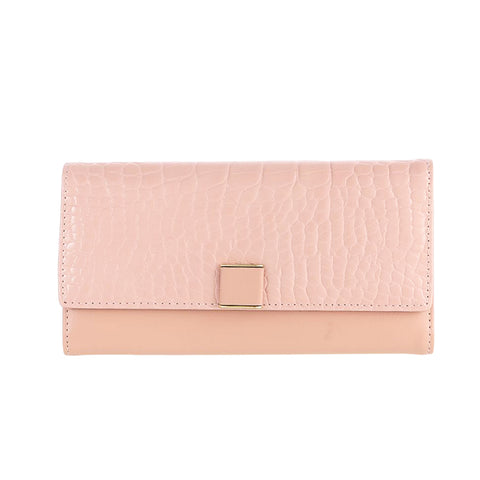 Women's Long Stone Pattern Wallet with Flap Top (Pink)