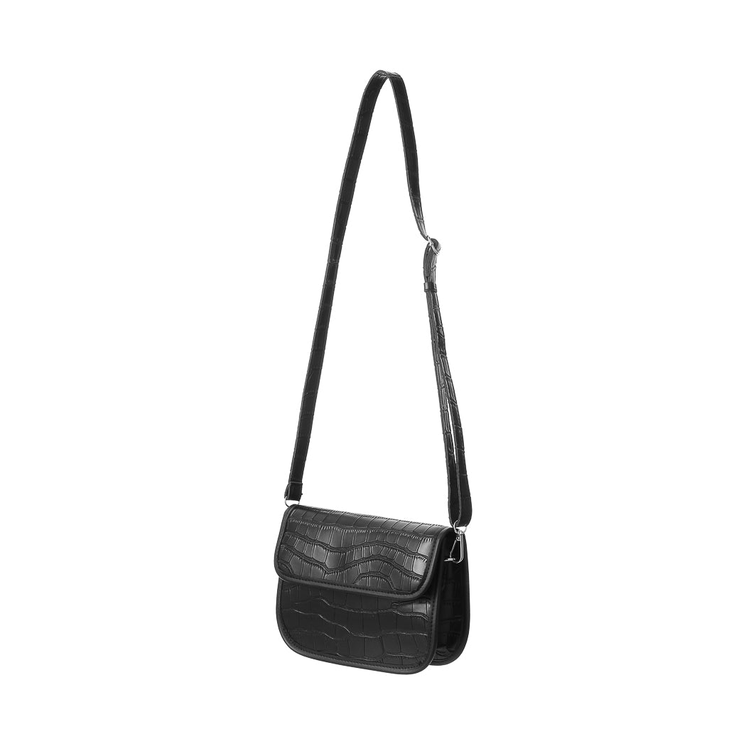 Stone Pattern Crossbody Bag with Flap (Black)