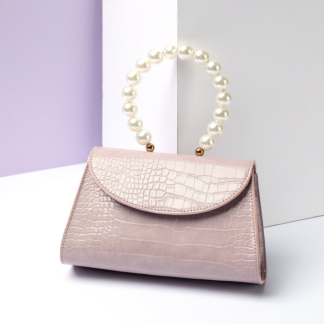 Stone Pattern Beaded Handbag with Flap Top(Light Purple)