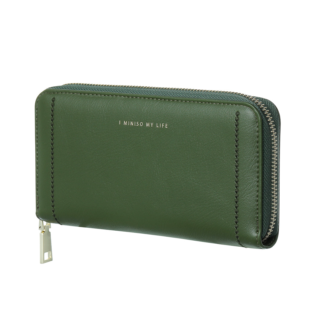 Long Quilted Dot Design Wallet with Zipper (Green)