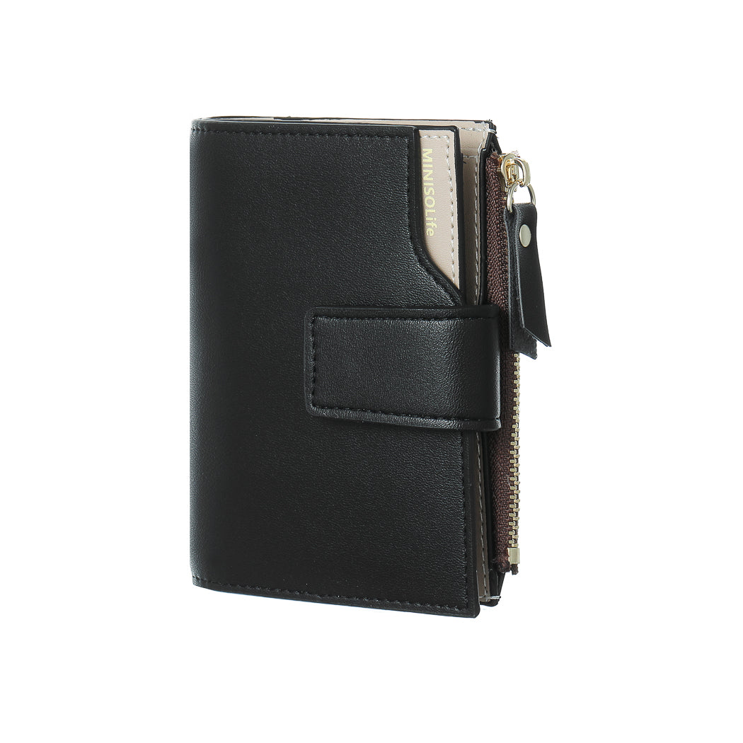 Multipurpose Color Blocking Short Matte Wallet with Hasp (Black)