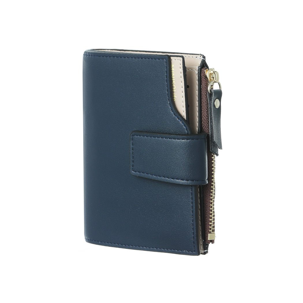 Multipurpose Color Blocking Short Matte Wallet with Hasp (Dark Blue)