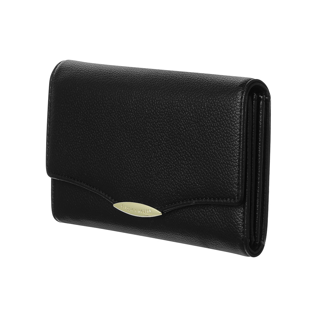Women's Medium Trifold Wallet with Curved Design (Black)