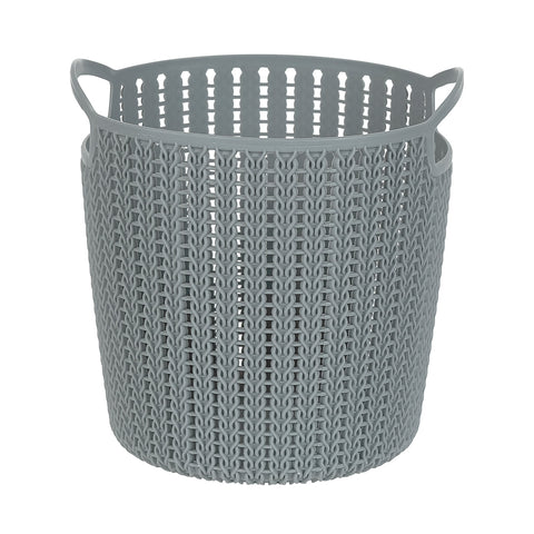 Small Plaited Round Storage Bucket (Dark Grey)