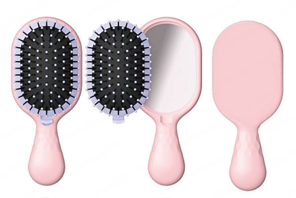 Macaron Series Mini Two-In-One Portable Mirror Brush(Pink)
