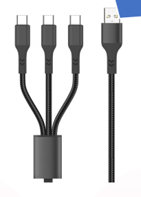 Macaron Series 3-in-1 Fast Charging Data Cable (3 USB-C Ports)(Black)