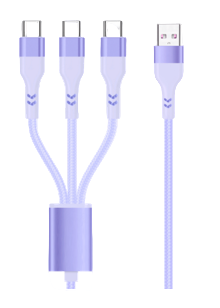 Macaron Series 3-in-1 Fast Charging Data Cable (3 USB-C Ports)(Purple)