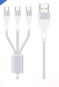 Macaron Series 3-in-1 Fast Charging Data Cable (3 USB-C Ports)(White)