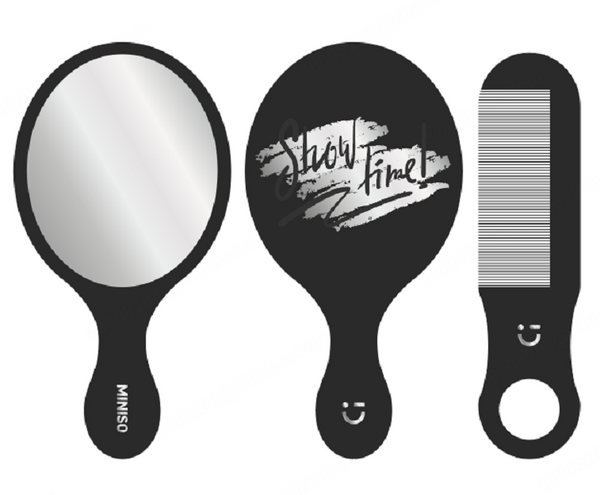 Classic Black White Series Portable Mirror & Hair Comb Set