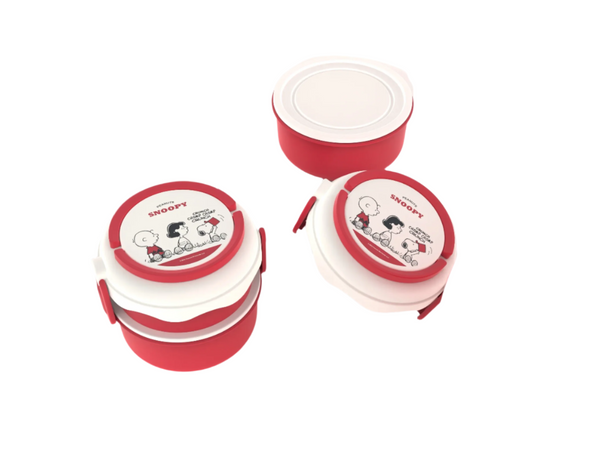 Snoopy Collection Round Double Layered Lunch Box (1100mL)(Crimson)