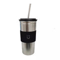 Single Layer Stainless Steel Water Bottle with Straw and Protective Sleeve - 500mL (Black)
