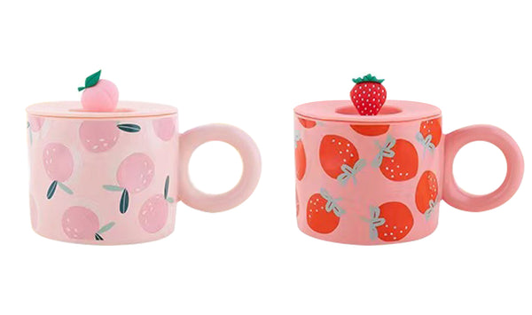 Fruit Series Ceramic Cup with Lid (380mL) (Strawberry)