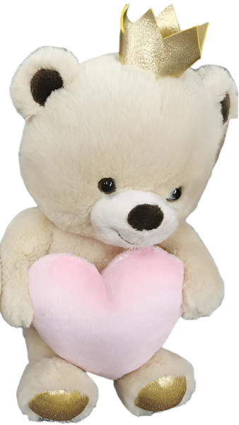 8in. Holding-Heart Crowned Little Bear Plush Toy(Pink Heart)