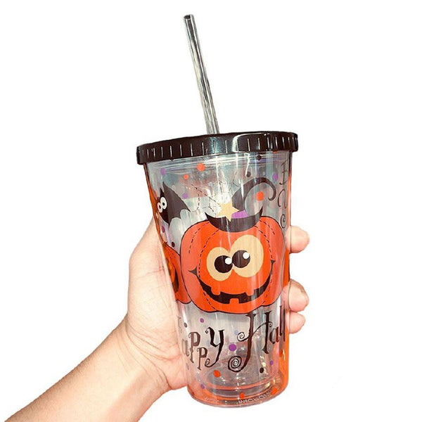 Plastic Cup with Straw (Flat Lid)