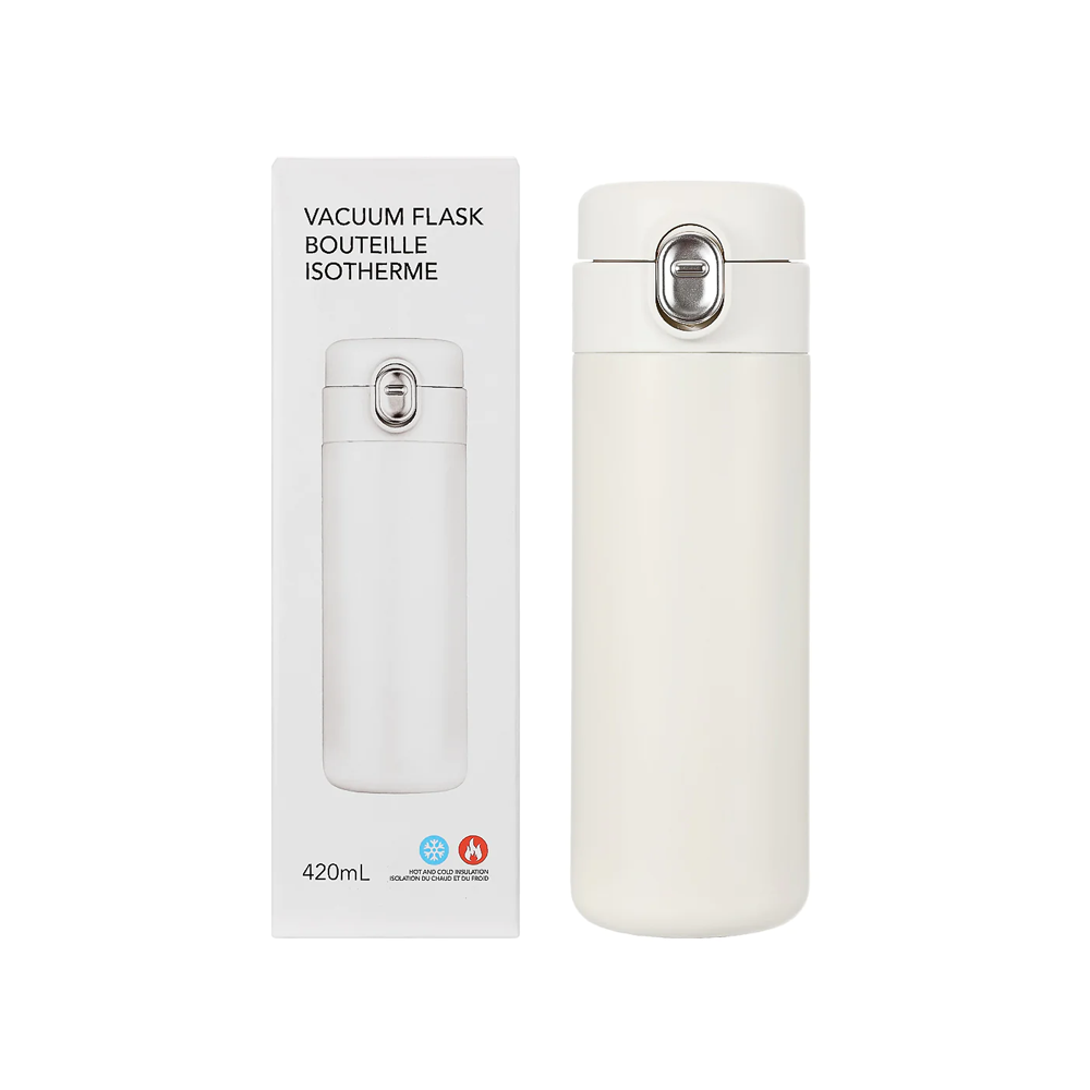 Insulation Bottle with Spring Buckle Cover 420ml (Off-white)