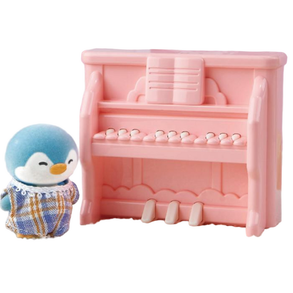 Mini Family Flocking Plush Toy & Piano Set