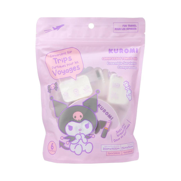 Kuromi Compressed Towels Set (4-Piece Towels & 2-Piece Bath Towels)