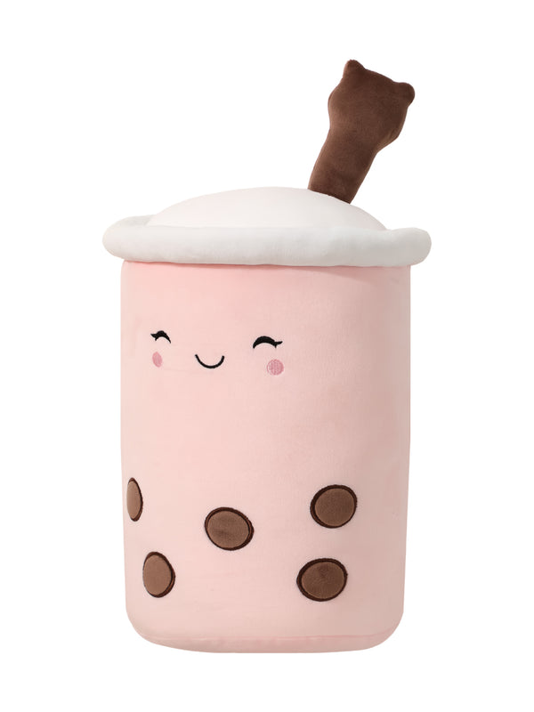 Beverages Series Milk Tea Pillow with Little Bear Straw(Pink)