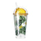 Tropical Forest Series Monstera Deliciosa Print Plastic Bottle with Straw, 450mL (Yellow Lid)