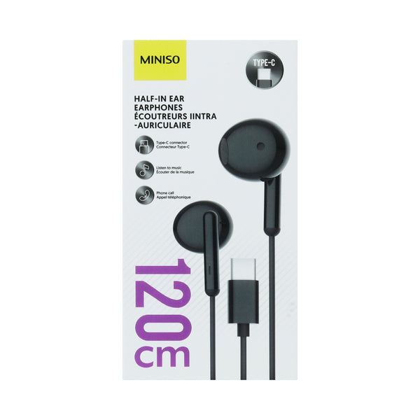 Type-C Half-in-Ear Earphones  Model: W10103 (Black)