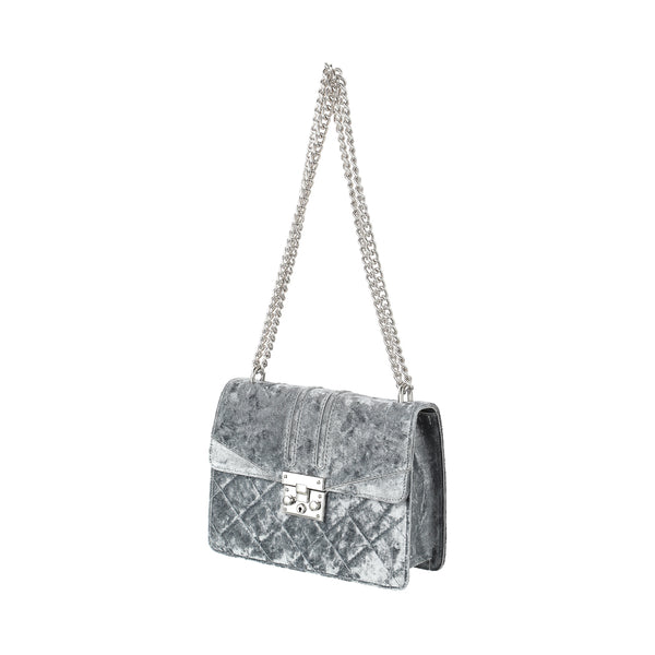 Velvet Crossbody Bag with Chain (Gray)