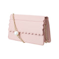 Scalloped Flap Crossbody Bag with Bead Chain (Pink)