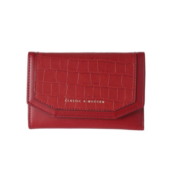 Women’s Medium Trifold Crocodile Pattern Wallet(Red)