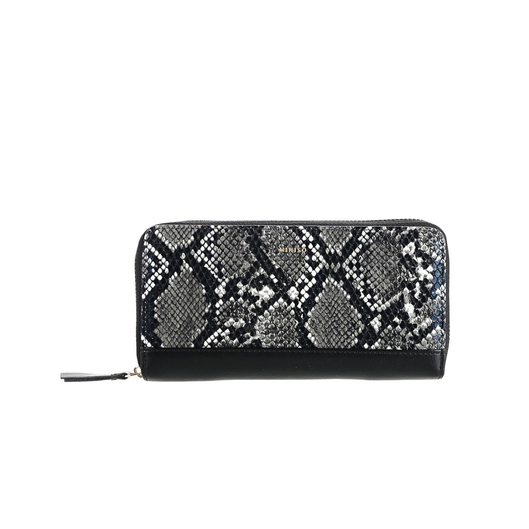 Women's Long Snakeskin Wallet with Zipper(Black) – Miniso Pakistan