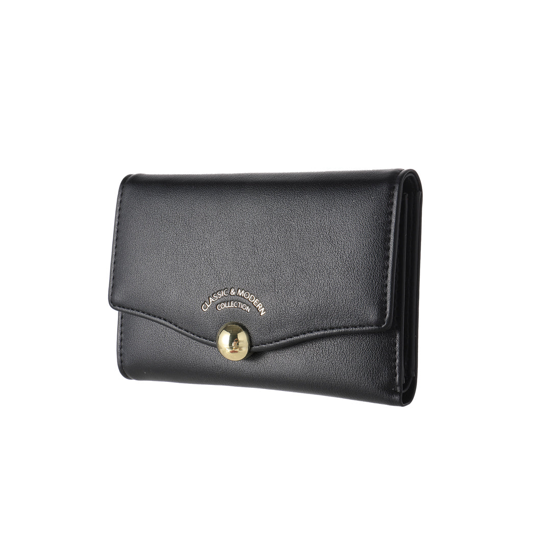Women's Medium  Wallet with Ball Decoration and Zipper (Black)