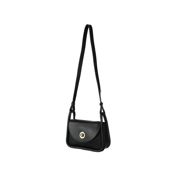 Retro Locking Crossbody Bag with Flap(Black)